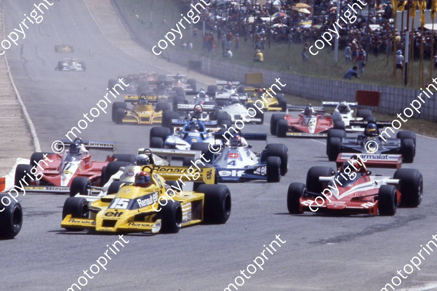 1978 SA GP 15 Jabouille Ranault 11 Reutemann Ferrari 2 Watson BT46-3 4 Depailler Tyrrell 6  Peterson Lotus (courtesy Roger Swan) 569