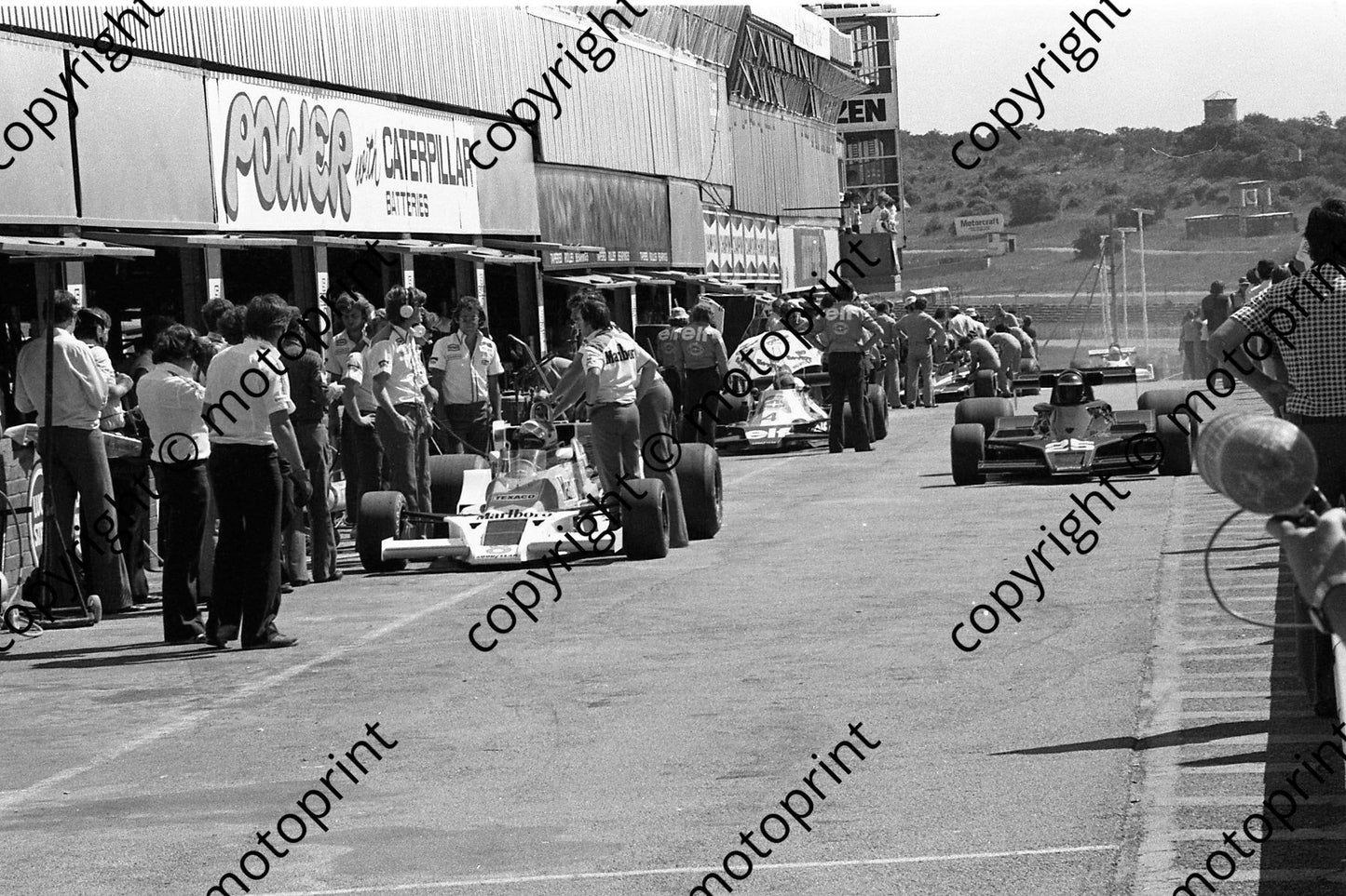 1978 SA GP 25 Hector Rebaque Lotus 78-1, Tanmbay and Depailler stationary to left (courtesy Malcolm Sampson Motor Sport Photography) (10)
