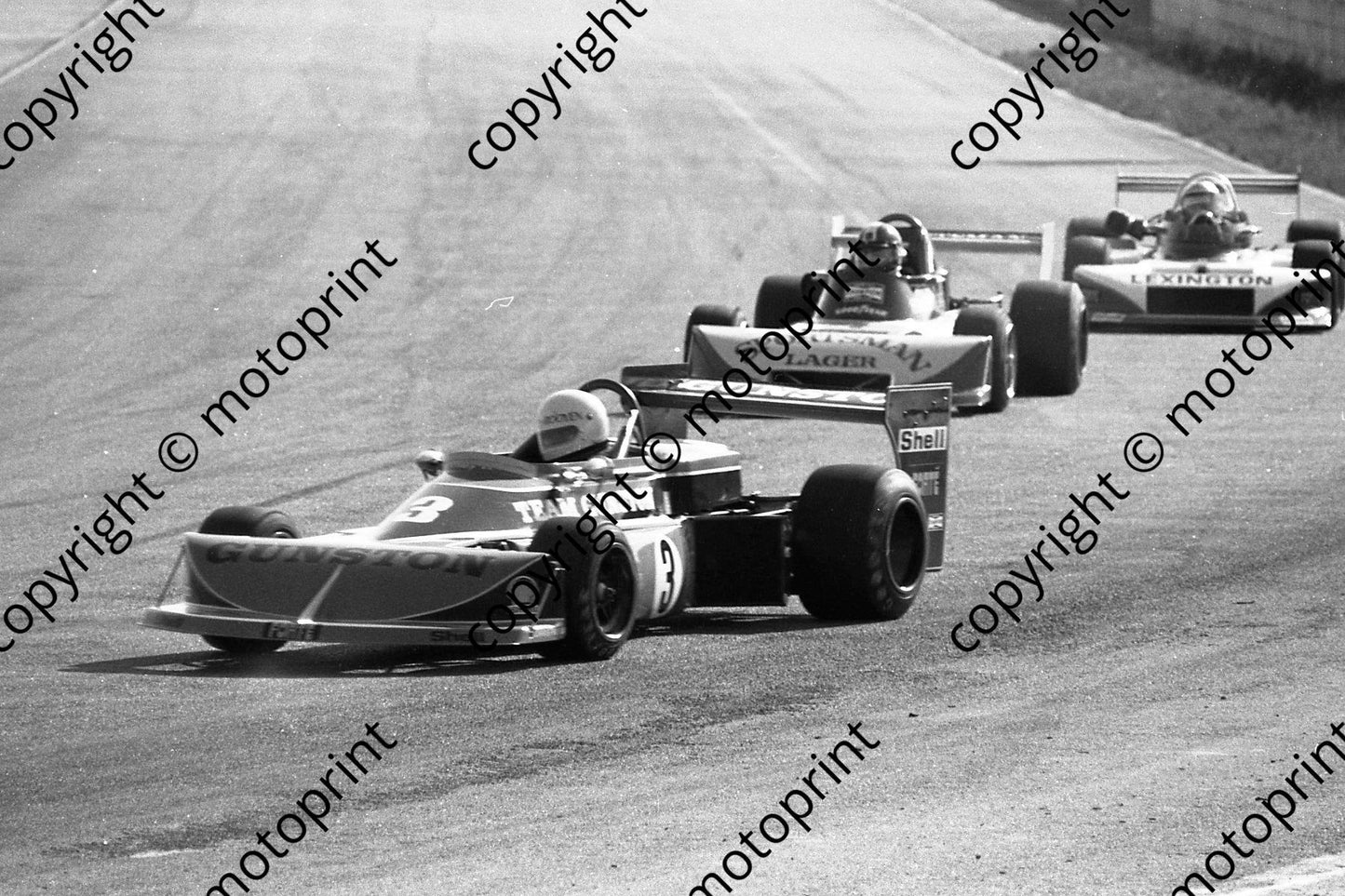 1979 FA Kya 3 T van Rooyen NOTE low eng cover, B Scott I Scheckter March 79B (courtesy Malcolm Sampson Motor Sport Photography)