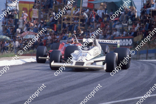 1979 SA GP 27 Alan Jones Williams FW06-003 12 Gilles Villeneuve Ferrari 312T4  (courtesy Roger Swan)
