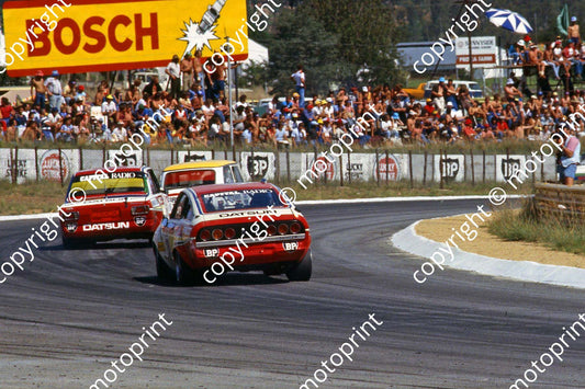 1979 Wynns 28 Cooper S Giovannoni Mckie Thompson leads two Datsuns  (courtesy Roger Swan)