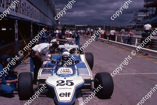 1980 SA GP 25 Pironi Ligier NOTE STORM CLOUDS (permission Malcolm Sampson Motorsport Photography) (350)