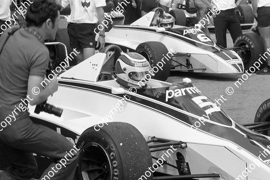 1980 SA GP 6  Zunino and Piquet Brabham BT49s pits (permission Malcolm Sampson Motorsport Photography) (2)