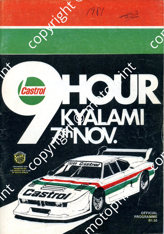 1981 9 hour 001; feature pics intnl drivers; entry lists main, FV, FF, classic cars 001