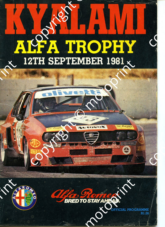 1981 Kyalami Sept Alfa Trophy; entry Sigma, car driver profiles Sigma, pics FF, FV, Gp1, Star mod cars prog041
