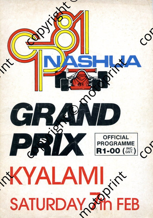 1981 SA GP; feature drivers, teams pics; entry list GP 001