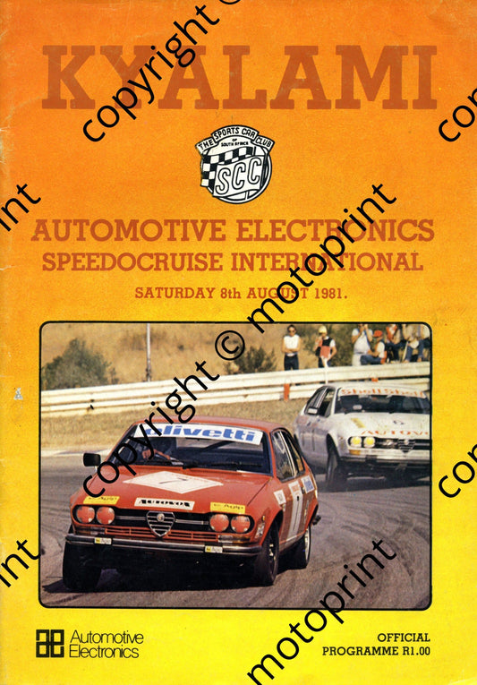 1981 Speedo Intnl; features + pics FA, SBK Gp1 main; entry lists FV, motorcycle, Gp1, Star mod, SBK, Sigma FA, FF, Clubmans 001