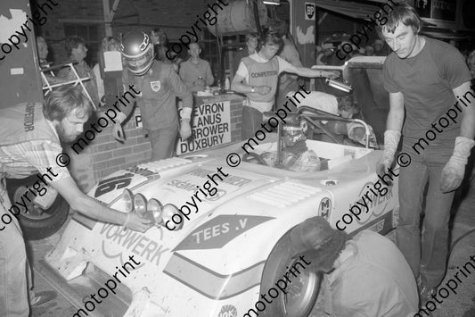 1982 9hr 16 Chevron B31 Bernard Tilanus, Ian Harrower alongside, Graham Duxbury in car, night stop (2)