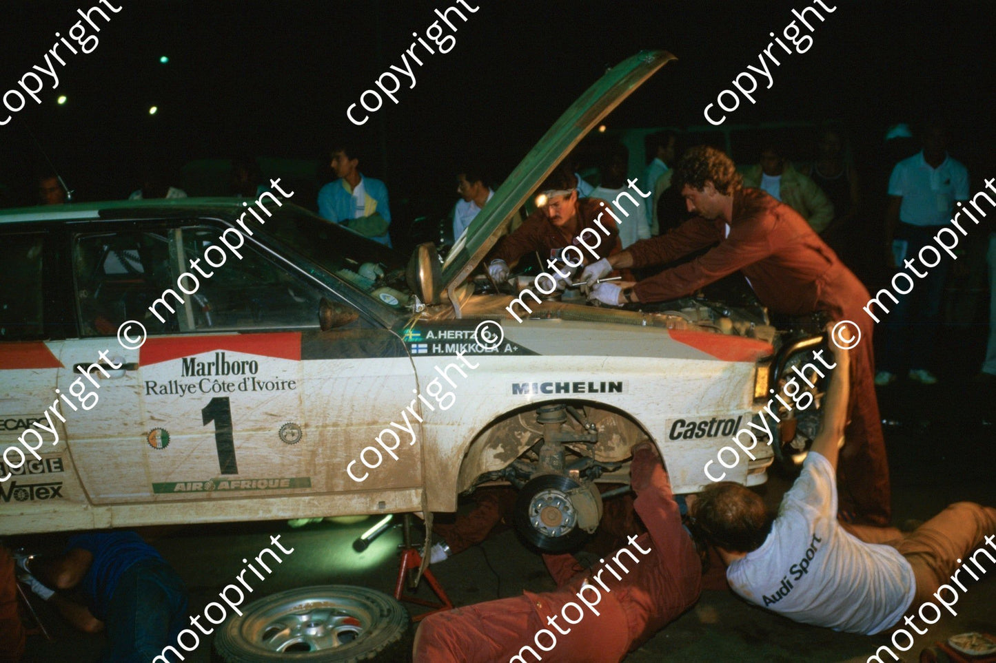 1983 Ivory Coast 1 Hannu Mikkola, Arne Hertz Audi Quattro, major night service(courtesy Roger Swan) (2)