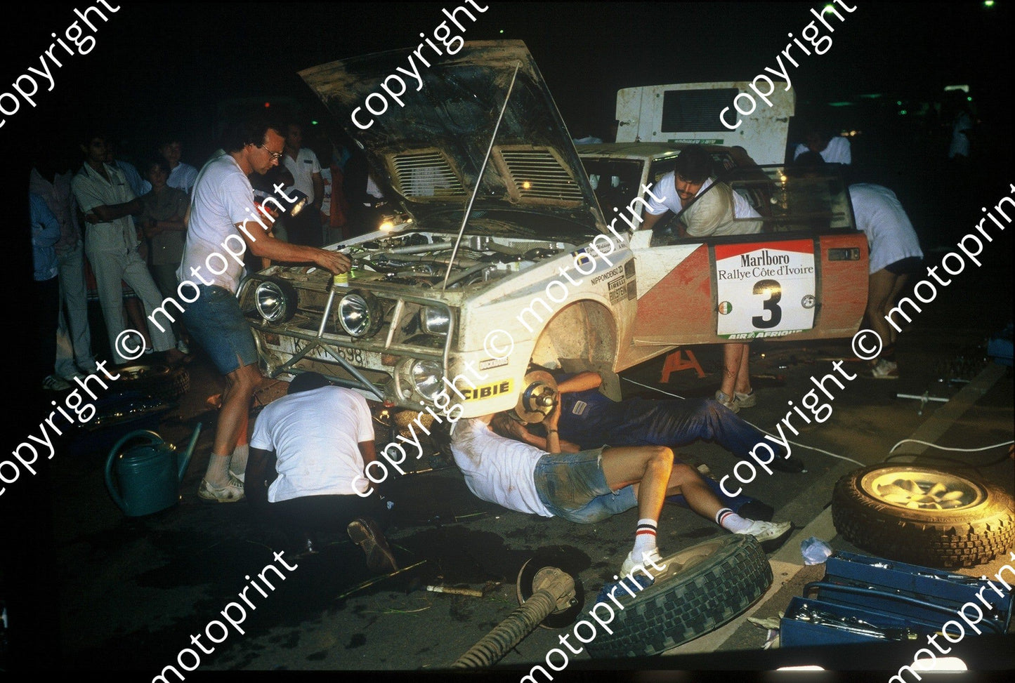 1983 Ivory Coast 3 Bjorn Waldegard, Hans Thorszelius Toyota Celica night service (courtesy Roger Swan) (3)
