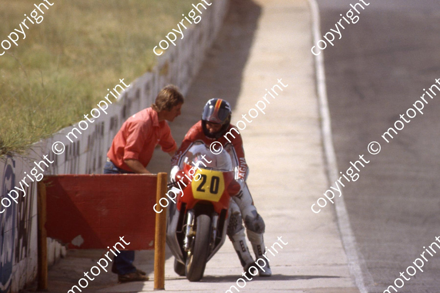 1983 MC SA GP 500 20 Jon Ekerold Cagiva stopped Clubhouse  (permission Roger Swan)