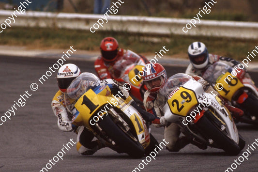 1983 MC SA GP 500 29 Raymond Roche Honda 16 Guido Paci Honda 4 Kenny Roberts Yamaha 1 Franco Uncini Suzuki  (permission Roger Swan)