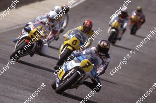 1983 MC SA GP 500 7 Barry Sheene 6 Randy Mamola Suzukis 5 Marco Lucchinelli Honda  (permission Roger Swan)