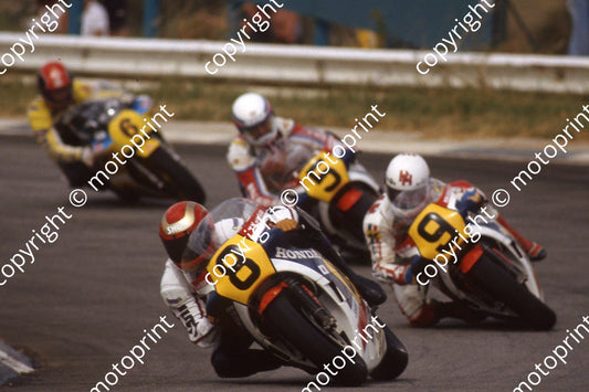 1983 MC SA GP 500 8 Katayama 9  Haslam 5 Lucchinelli Hondas 6 Mamola Suzuki  (permission Roger Swan)