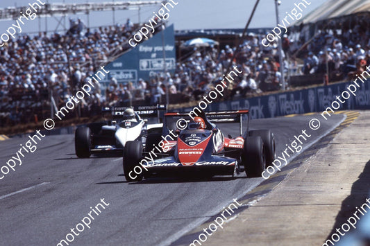 1983 SA GP 36 Bruno Giacomelli Toleman Hart TG183 6 Riccardo Patrese BT52 (permission Malcolm Sampson Motorsport Photography) 471