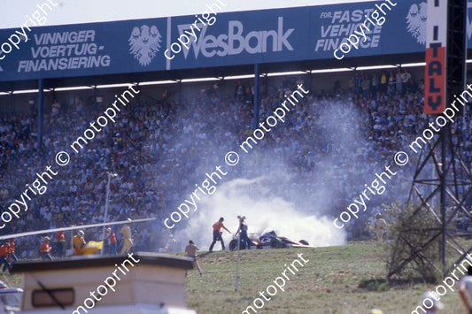 1983 SS SA GP 36 Bruno Giacomelli Toleman TG183 retiring Hart engine blown at Leeukop (Courtesy Roger Swan) (6)