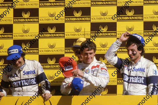 1983 SS SA GP podium Nelson Piquet, Andrea de Cesaris, Riccardo Patrese (Courtesy Roger Swan) 605