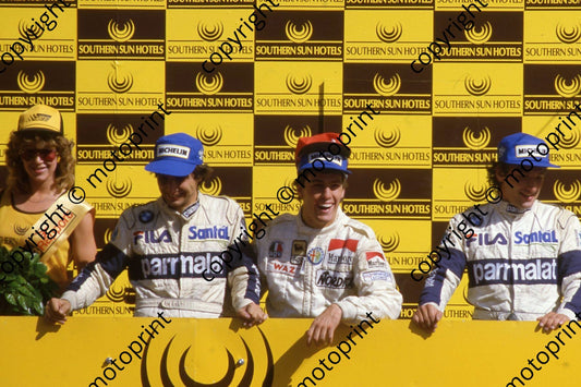 1983 SS SA GP podium Nelson Piquet, Andrea de Cesaris, Riccardo Patrese  (Courtesy Roger Swan)607