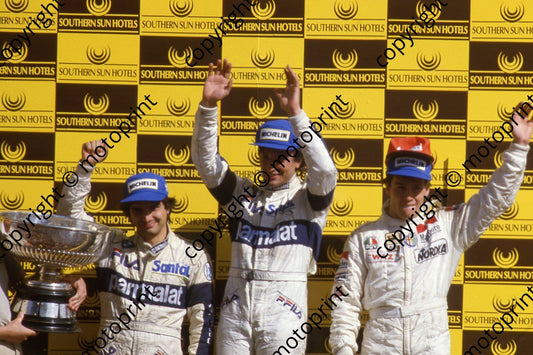 1983 SS SA GP podium Nelson Piquet, Riccardo Patrese Andrea de Cesaris (Courtesy Roger Swan) 598