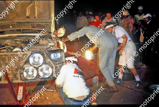 1983 Safari 1 Michele Mouton, Fabrizia Pons Audi Quattro A1 night service (courtesy Roger Swan) (2)