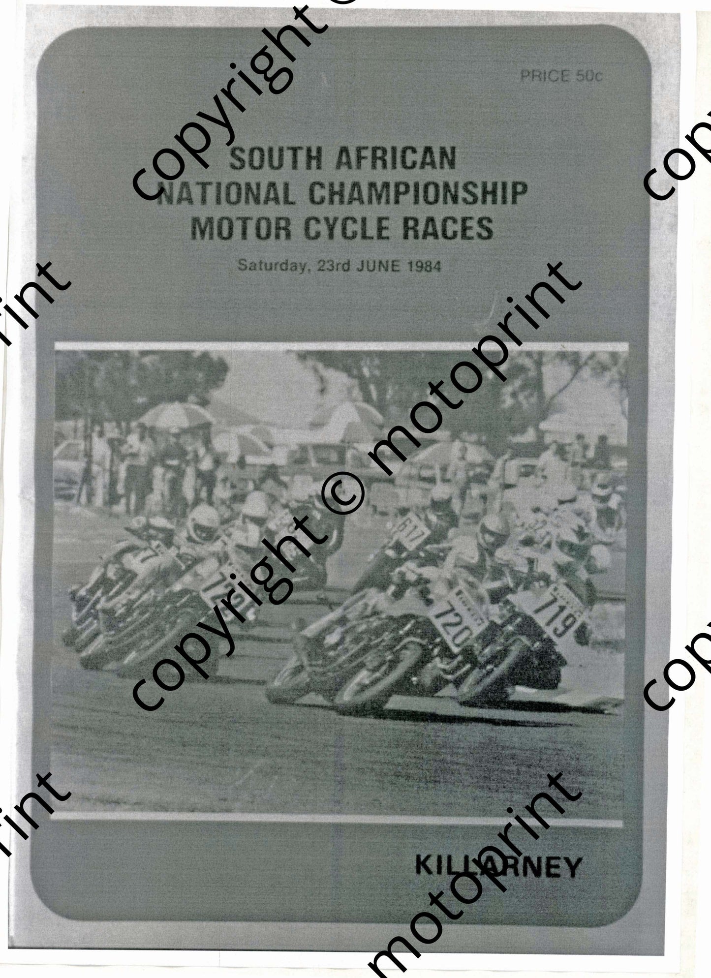 1984 Killarney June Nat MC races Cover, entry lists WP riders champs, SBK, FF, F1  & 250, Bikes class 575, 750, 102, mod saloons circuit map