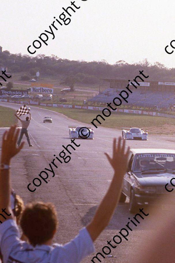 1984 Kya 1000 Martini Lancias chequered flag; Esterhuizen Roos Guilietta foreground (Courtesy Roger Swan) (109)