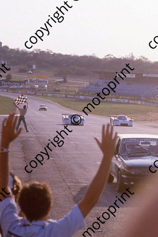 1984 Kya 1000 Martini Lancias chequered flag; Esterhuizen Roos Guilietta foreground (Courtesy Roger Swan) (109)