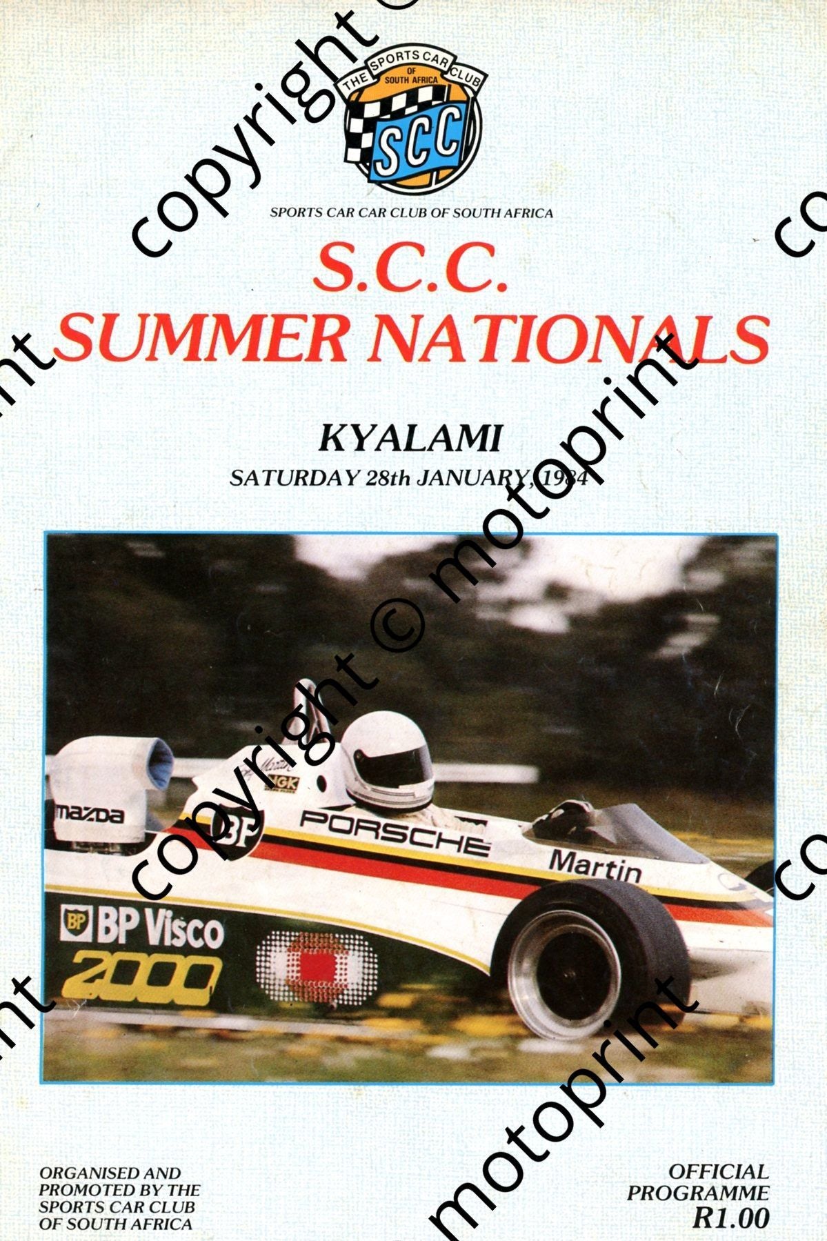 1984 SCC Kya Summer National Cover,entry lists SBK, FF, F1 & 250, 750, FV, 575, Pirelli Gp1, SA drivers champ, WEsbank mod, classic cars  s