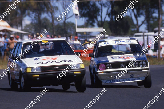 1985 Castrol 6 hr Nov 15  Golf GTi Terry Moss Rodney Timm_ 24 Corolla Avanti Andrews DE Waal (courtesy Roger Swan) (3)