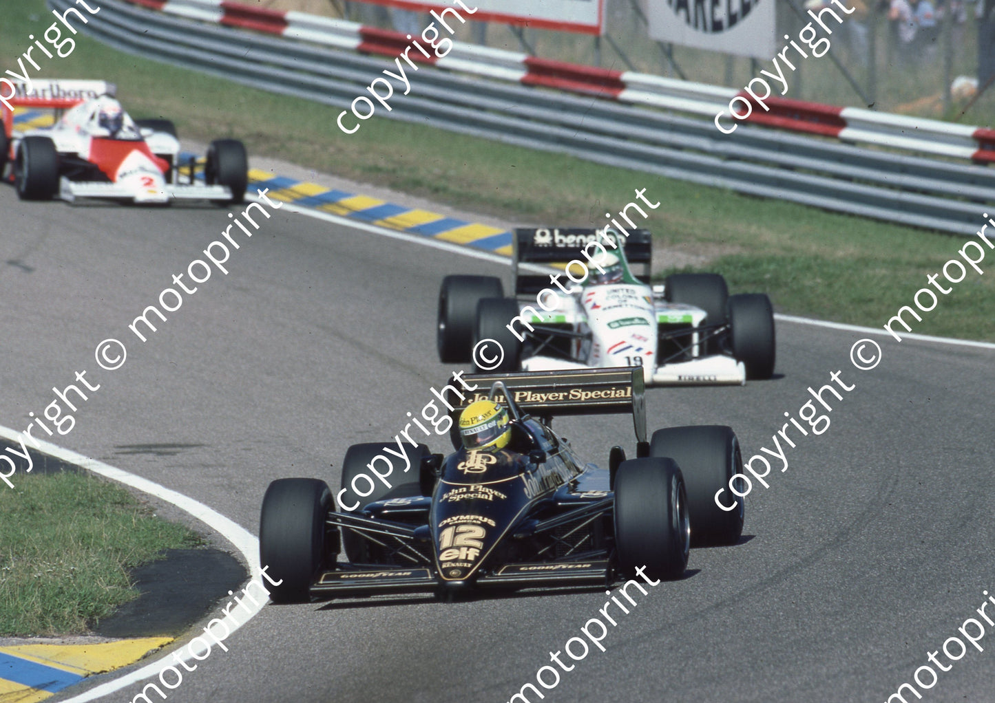 1985 Dutch GP 12 Ayrton Senna Lotus Renault 97T, Fabi Toleman, Prost McLaren (Colin Watling Photographic) (8)