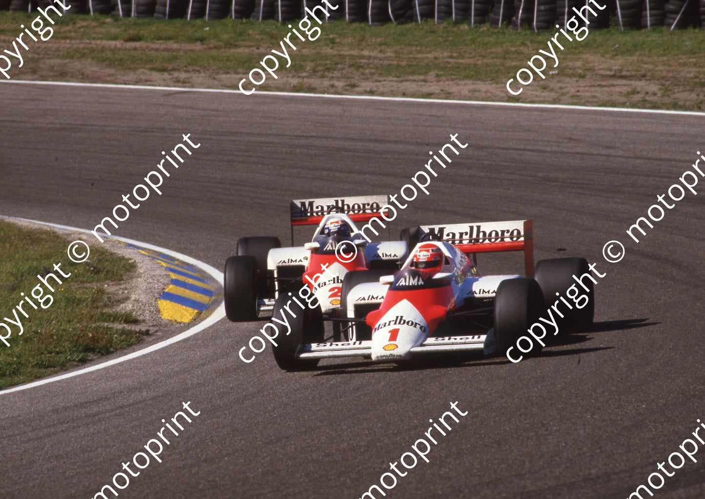 1985 Dutch GP 1 Niki Lauda 2 Alain Prost McLaren TAG MP4-2B (Colin Watling Photographic) (1)