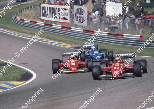 1985 Dutch GP 27 Michele Alboreto 28 Johansson Ferrari 156-85s 25 Andrea de Cesaris Ligier JS25 (Colin Watling Photographic) (39)
