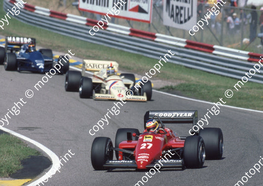1985 Dutch GP 27 Michele Alboreto Ferrari 156-85 17 Gerhard Berger Arrows A8 4 Stefan Bellof Tyrrell 014 last GP (Colin Watling Photographic) (134)