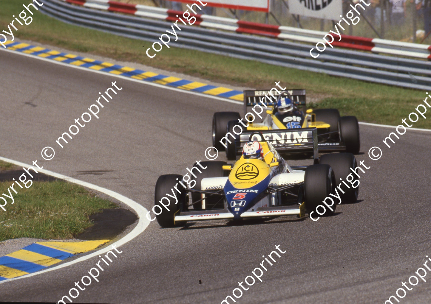 1985 Dutch GP 5 Nigel Mansell Williams Honda FW10 Derek Warwick Renault RE60B (Colin Watling Photographic) (6)