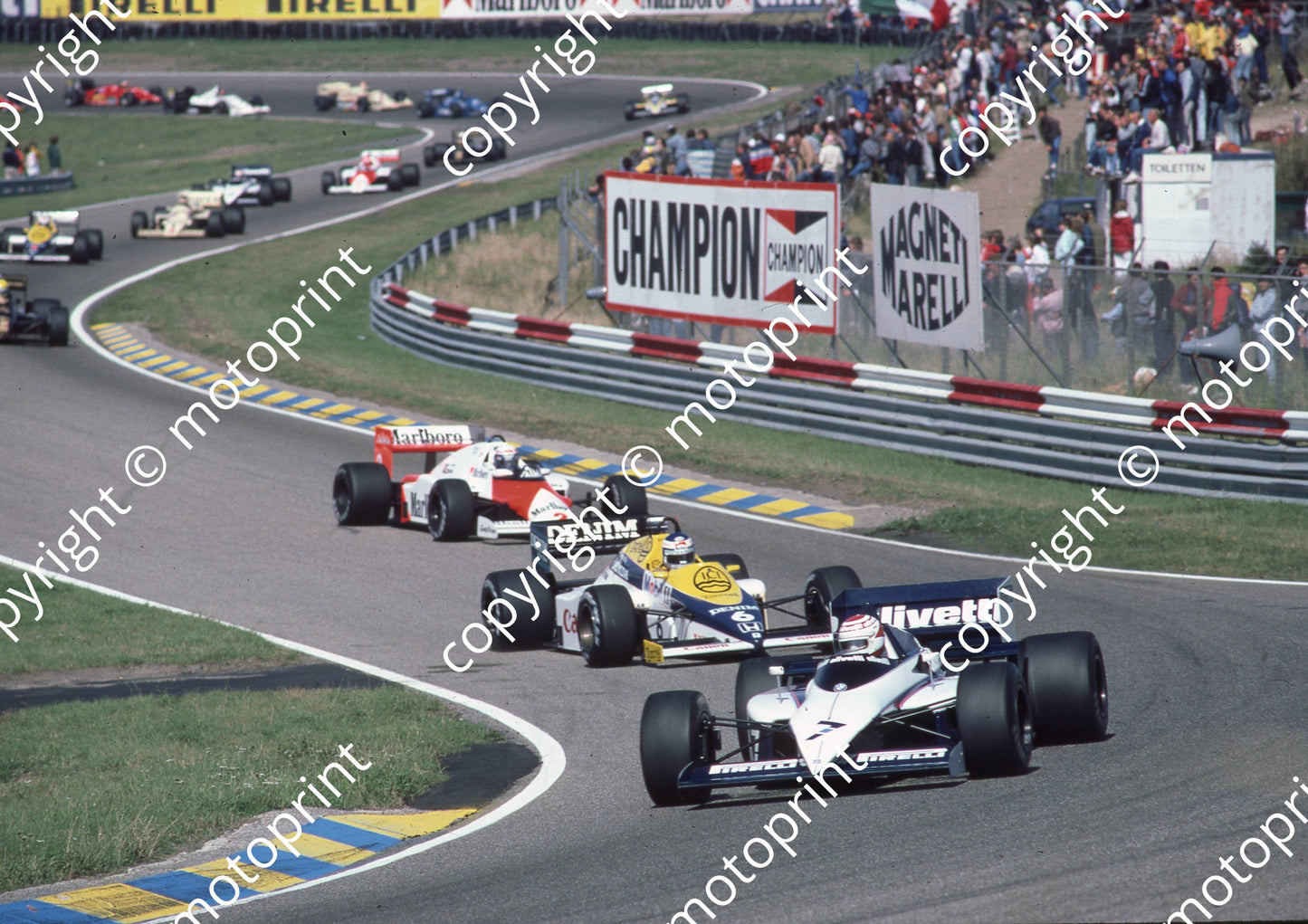 1985 Dutch GP 7 Nelson Piquet Brabham BMW BT54, Rosberg, Prost (Colin Watling Photographic) (2)