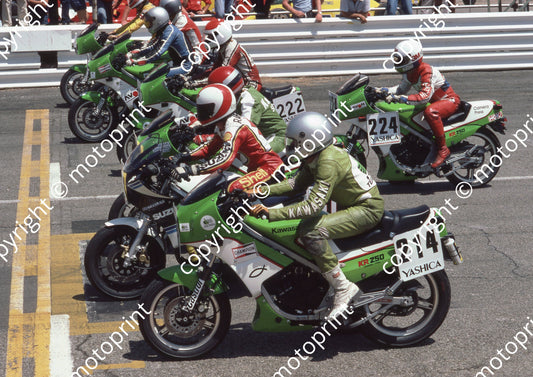1985 Kya MC 214 Gary Thomas Kawasaki KR250 224 Kevin Hellyer ditto 222 Paul Ford ditto (Colin Watling Photographic) (4) - Copy