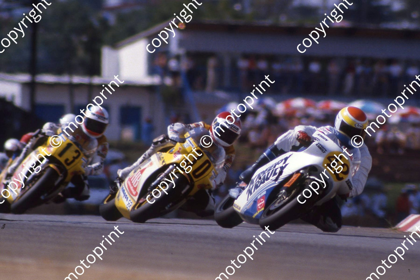 1985 MC SA GP 500cc 42 Dave Petersen 500 Honda 30 Sito Pons 13 Franco Uncini both HB Suzukis  (courtesy Roger Swan)294