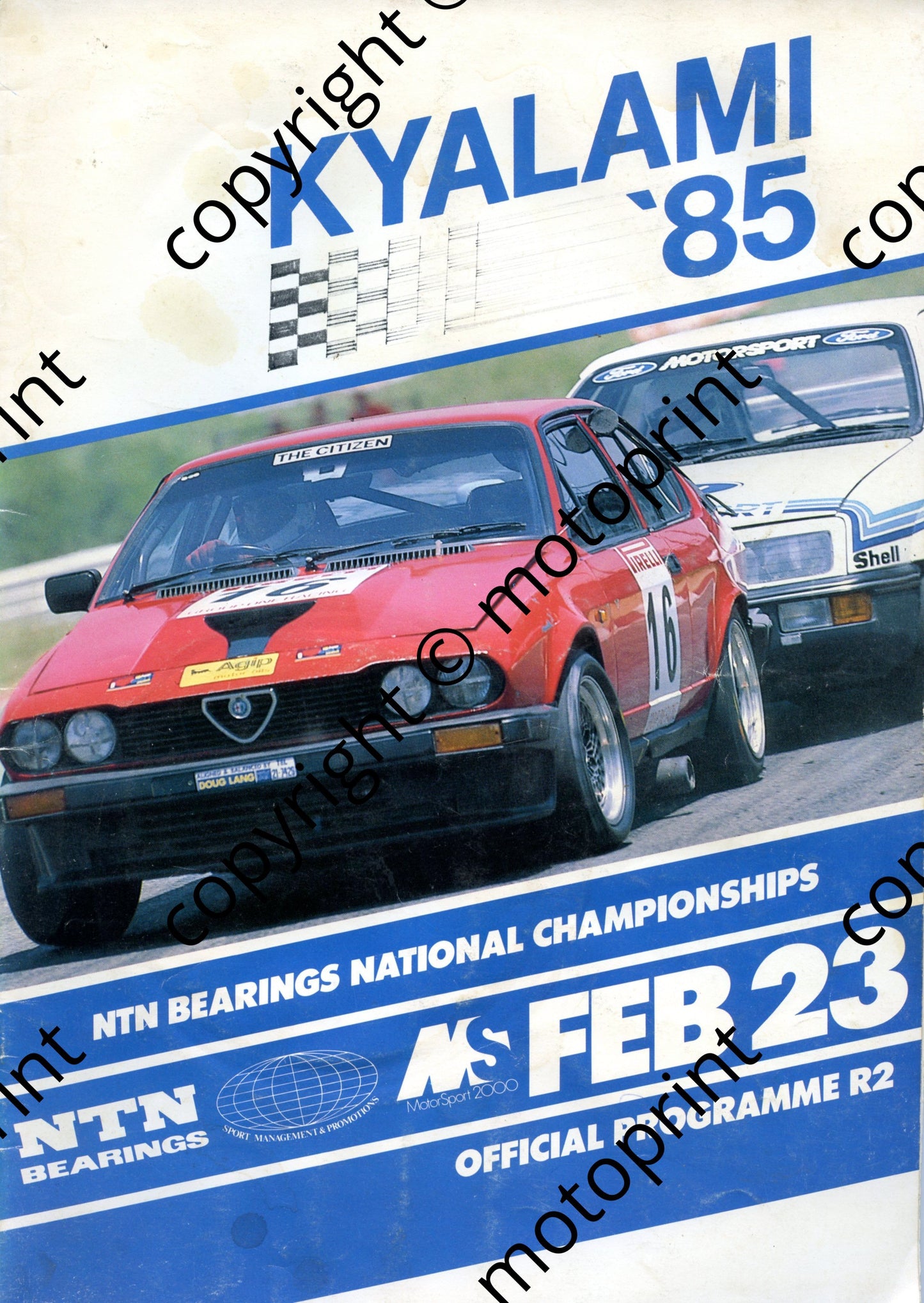 1985 NTN Bearings; entry lists FV, prod motorcycles, FF, F2, Wesbank mod, Gp1, clubmans Feb 001