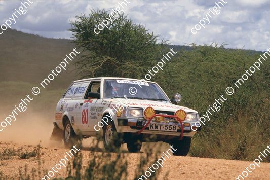 1985 Safari 80 Ian Duncan, Ian Munro Toyota Corolla check (courtesy Roger Swan) (351)