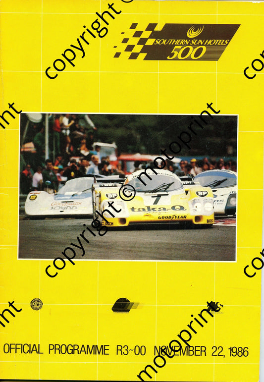 1986 Southern Sun's 500 a to order following see home page news 12 Sept 2010; entry list, descrip SA drivers colour pics cars drivers