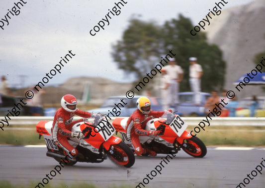1986 Welkom MC 709 James Thomas 703 Russell Wood both Yamaha FZ750 (Colin Watling Photographic) (2)