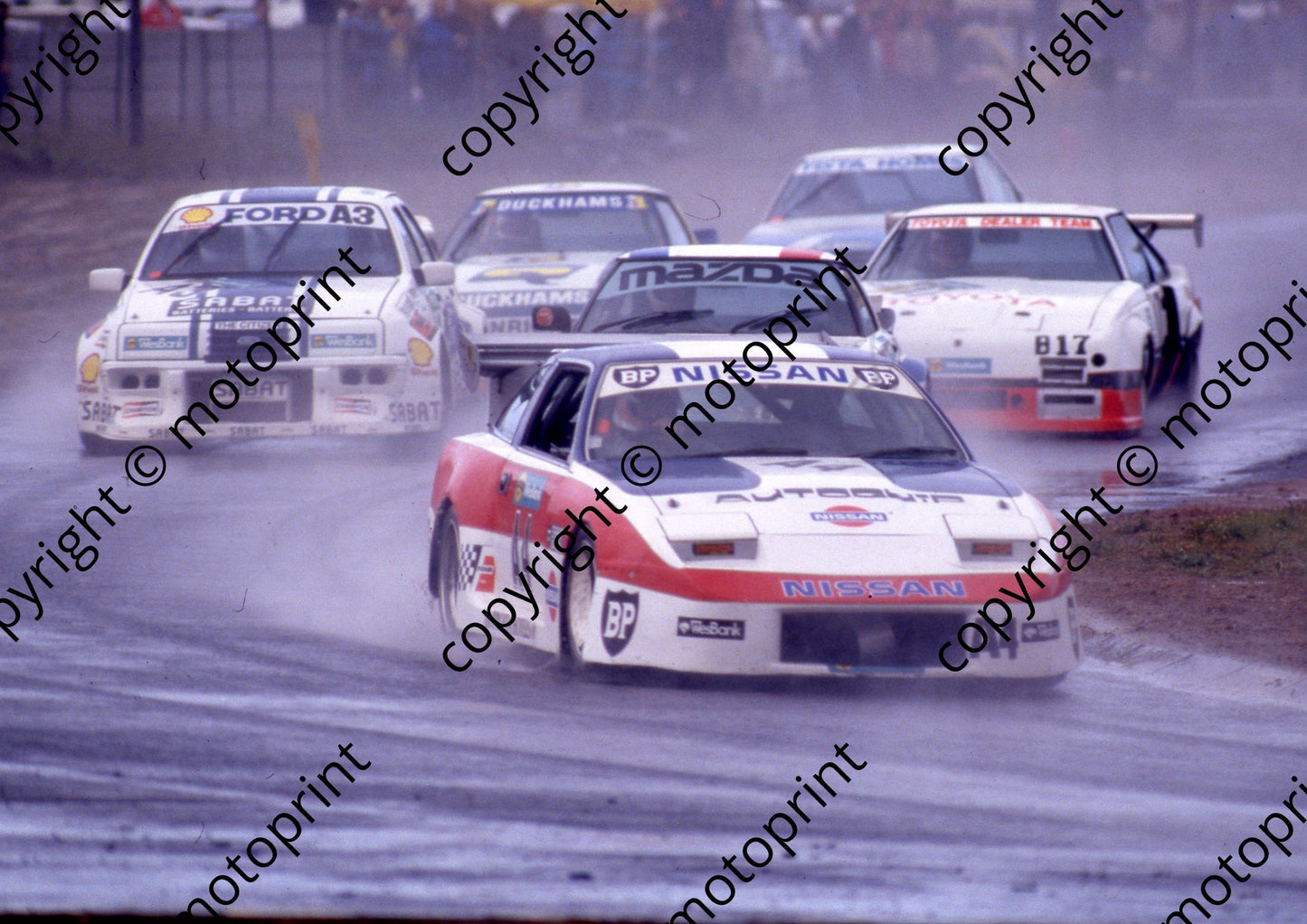 1987 Killarney Wesbank Hennie van der Linde Nissan 300, Ivor Raasch Mazda RX7 (obscured), Hepburn, Damseaux, Driver, Bryan Bezuidenhout (courtesy Roger Swan) (5)