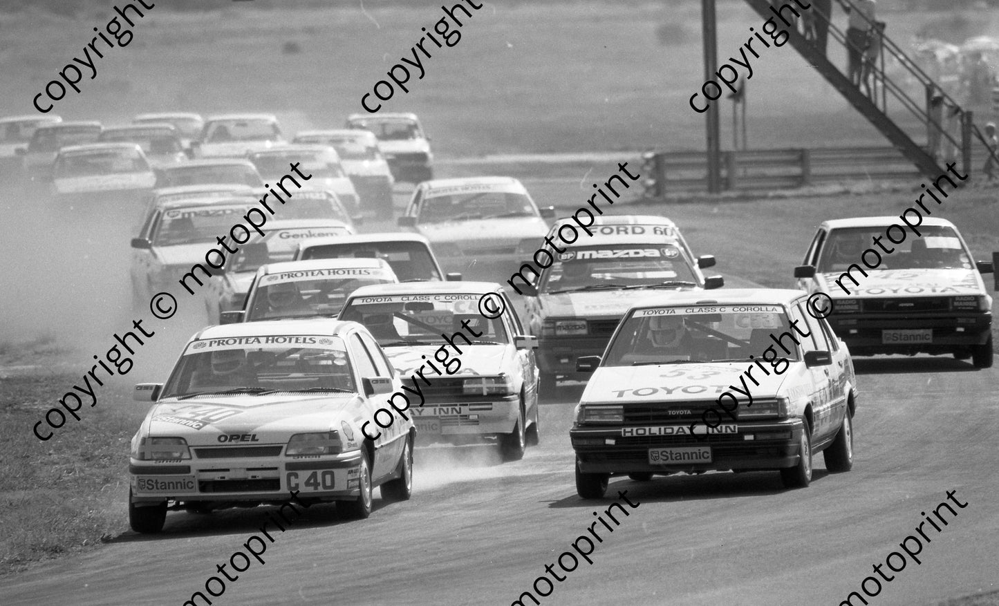 1987 Lichtenburg Stannic 0 40 George Fouche Opel 53 Tienie Oosthuizen Corolla 47 Mike White Conquest RSi 64 Ben Morgenrood Mazda 323 42 Michael Sapiro Corolla TC (Colin Watling Photographic) (88)