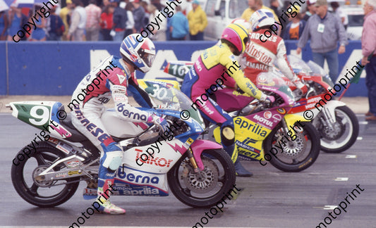 1991 Kya Nashua Chili, Eckl both Aprilia, Crookes Yamaha (Watling Photo)