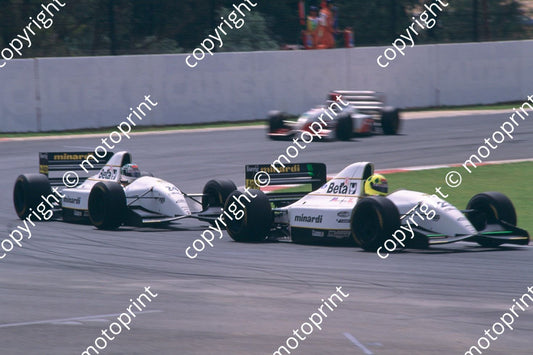 1993 SA GP 23 Christian Fittipaldi, 24 Fabrizio Barbazza both Minardi M193 Ford HB eng (courtesy Roger Swan) (322)