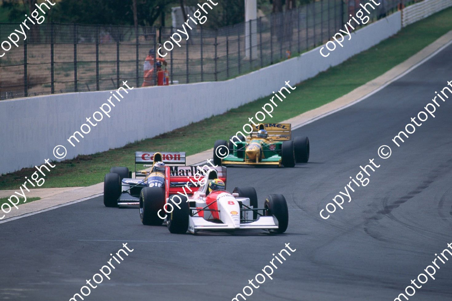 1993 SA GP 8 Senna McLaren MP4-8_ 2  Prost Williams FW15c 5 Schumacher Benetton B193a (courtesy Roger Swan) (1)