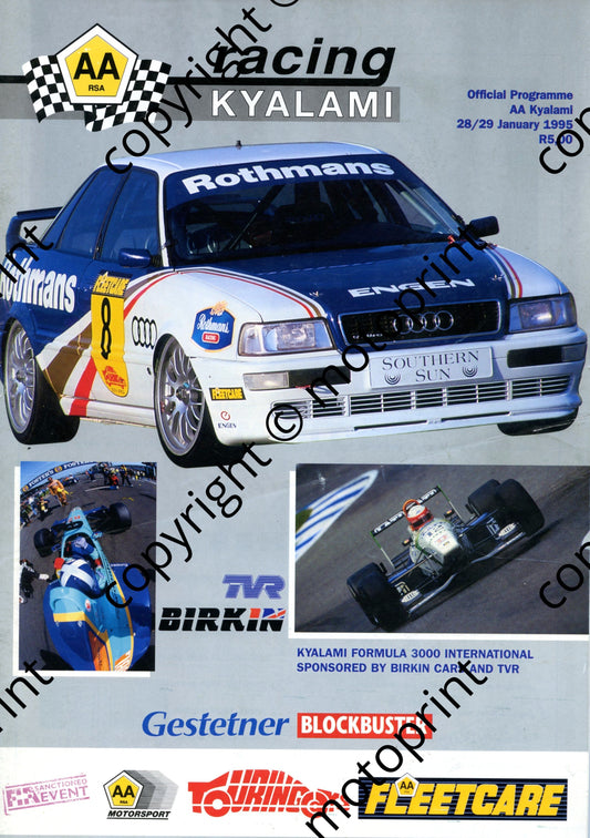 1995 Kyalami January; colour pics F3000 drivers; entry lists F3000, Stannic touring & GP N, Wesbank mod, GTi, FF, FV, motorcycles    001