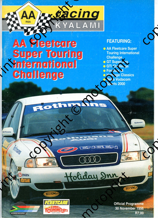 1996 Kya Nov Intnl Touring Cover, Results 1996 all categories, main race driver profiles, Michelin portraits, For M, S2000, GT Supercars, Golf GTi, Classi