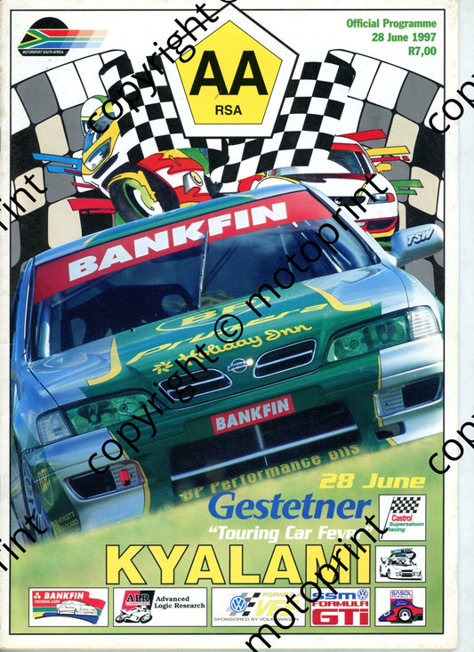 1997 Kya June Gestetner articles AA steps up bid to secure GP, AA Kyalami to close Never; entries Bankfin, WEsbank mod, GTi, FF, FV, ALR mc, Super saloons
