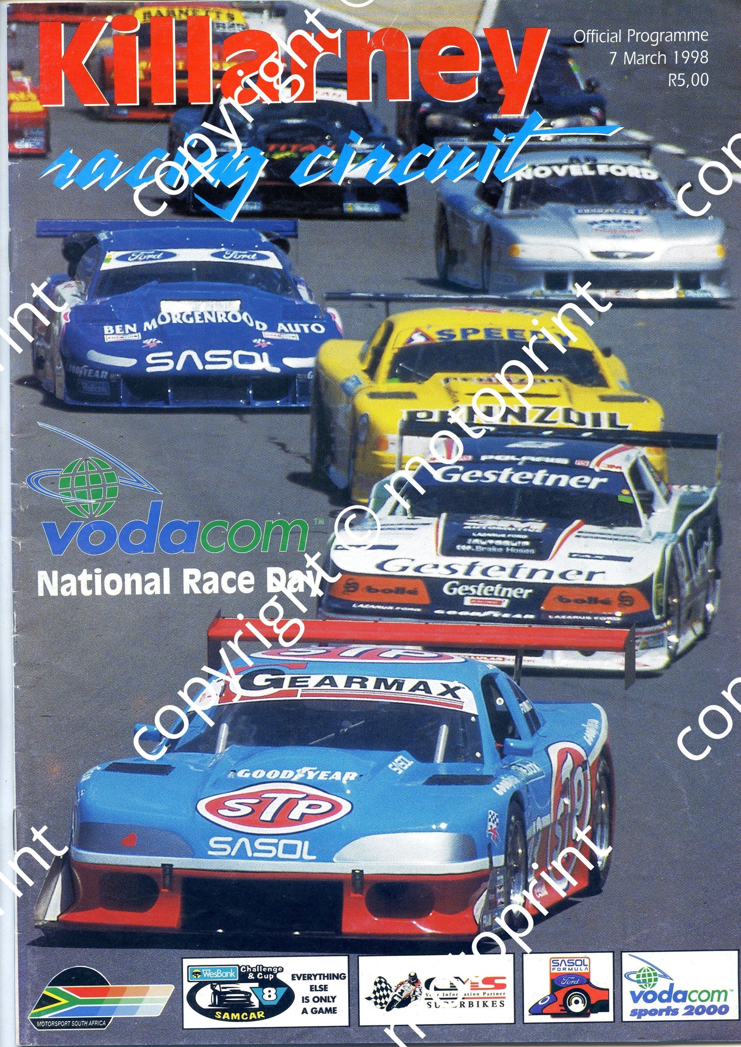 1998 March Killarney Cover, entries FF, Wesbank V8, S2000, Super cars, SBK, Shell MC, Classic cars, regional saloon cars.